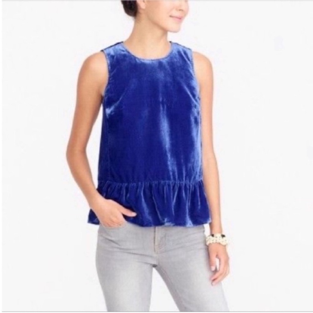 J. Crew Factory tank top blue velvet sleeveless peplum keyhole
